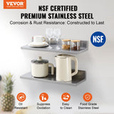 VEVOR 8.6" x 24" Stainless Steel Shelf, Wall Mounted Floating Shelving with Backsplash, 44 lbs Load Capacity Commercial Shelves, Heavy Duty Storage
