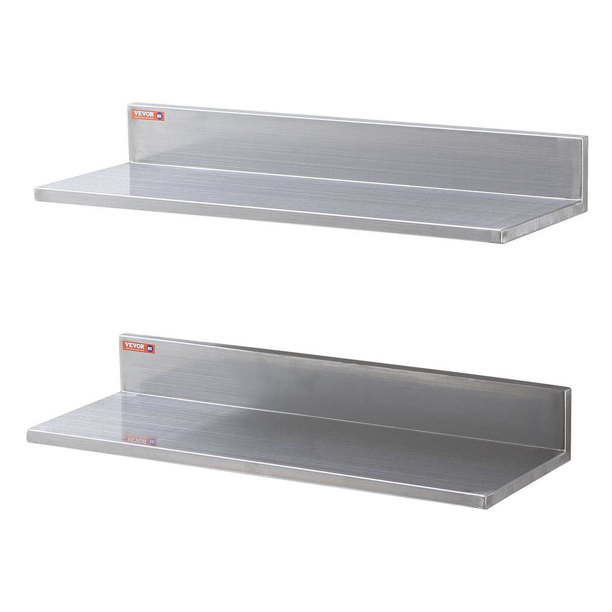 VEVOR 8.6" x 24" Stainless Steel Shelf, Wall Mounted Floating Shelving with Backsplash, 44 lbs Load Capacity Commercial Shelves, Heavy Duty Storage