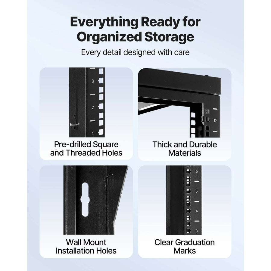 12U Wall Mount Server Rack, 68.04 kg Max Load Capacity, Open Frame Network Rack with 180 Degrees Gate Swing Door, Carbon Steel, Ideal for IT Network Equipment & AV Devices Computer Server, Black