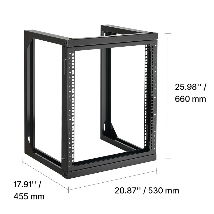 12U Wall Mount Server Rack, 68.04 kg Max Load Capacity, Open Frame Network Rack with 180 Degrees Gate Swing Door, Carbon Steel, Ideal for IT Network Equipment & AV Devices Computer Server, Black