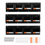 Wall Mounted Storage Bins, 12 Plastic Bins & 3 Metal Rails, Plastic Hanging Stackable Storage Bin for Screws, Nuts, Bolts, Nails, Hardware Tool Organizer for Workshop, Craft Room, Garage, Black