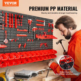 VEVOR Wall Mounted Storage Bins, 30-Bin Parts Rack Organizer Garage Plastic Shop Tool with Wall Panels/Tool Holders/Hooks, Tool Organizer for Nuts, Bolts, Screws, Nails, Beads, Buttons, Black and Red - Front View