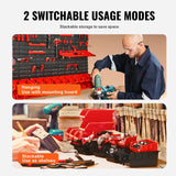 VEVOR Wall Mounted Storage Bins, 30-Bin Parts Rack Organizer Garage Plastic Shop Tool with Wall Panels/Tool Holders/Hooks, Tool Organizer for Nuts, Bolts, Screws, Nails, Beads, Buttons, Black and Red - Side View
