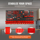 VEVOR Wall Mounted Storage Bins, 30-Bin Parts Rack Organizer Garage Plastic Shop Tool with Wall Panels/Tool Holders/Hooks, Tool Organizer for Nuts, Bolts, Screws, Nails, Beads, Buttons, Black and Red - Top-Down View