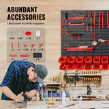 VEVOR Wall Mounted Storage Bins, 30-Bin Parts Rack Organizer Garage Plastic Shop Tool with Wall Panels/Tool Holders/Hooks, Tool Organizer for Nuts, Bolts, Screws, Nails, Beads, Buttons, Black and Red - 45-Degree Angle