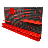VEVOR Wall Mounted Storage Bins, 30-Bin Parts Rack Organizer Garage Plastic Shop Tool with Wall Panels/Tool Holders/Hooks, Tool Organizer for Nuts, Bolts, Screws, Nails, Beads, Buttons, Black and Red - Extra Image