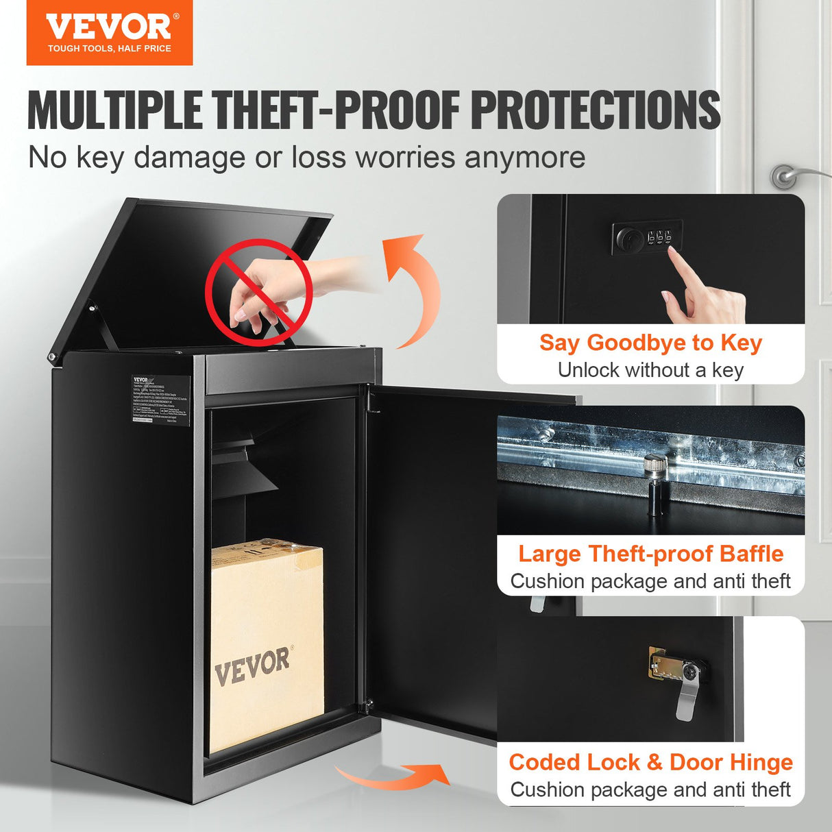 VEVOR Package Delivery Boxes for Outside 15.4" x 10.6" x 20.5" with Coded Lock