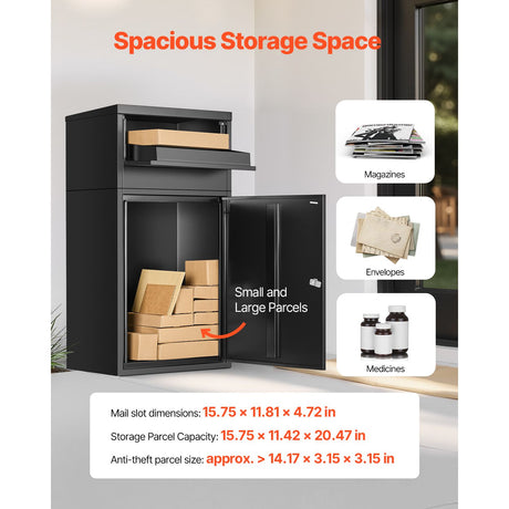 Package Delivery Boxes for Outside, 90.9 cm Mailbox for Parcel with Lock, Galvanized Steel Package Drop Box, image 4