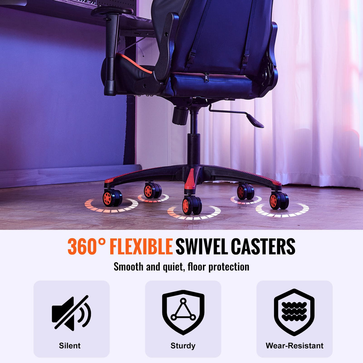Office Chair Base Replacement, 710 mm, 1134 kg Static Load, Heavy Duty Universal Computer Desk Chair Stool Base Part with 5 Casters and Reinforced Legs, Desk Chair Base Replacement, Black + Red