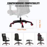 Office Chair Base Replacement, 710 mm, 1134 kg Static Load, Heavy Duty Universal Computer Desk Chair Stool Base Part with 5 Casters and Reinforced Legs, Desk Chair Base Replacement, Black + Red - 45-Degree Angle