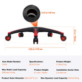Office Chair Base Replacement, 710 mm, 1134 kg Static Load, Heavy Duty Universal Computer Desk Chair Stool Base Part with 5 Casters and Reinforced Legs, Desk Chair Base Replacement, Black + Red - Close-Up Angle