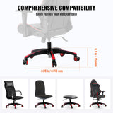Office Chair Base Replacement, 710 mm, 1134 kg Static Load, Heavy Duty Universal Computer Desk Chair Stool Base Part with 5 Casters and Reinforced Legs, Desk Chair Base Replacement, Black + Red