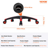 Office Chair Base Replacement, 710 mm, 1134 kg Static Load, Heavy Duty Universal Computer Desk Chair Stool Base Part with 5 Casters and Reinforced Legs, Desk Chair Base Replacement, Black + Red