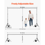 Backdrop Stand, 198 x 300 cm Adjustable Photo Backdrop Stand Kit, Portable Background Backdrop Stand with 5 Crossbars, Heavy Duty Projector Screen Stand, for Wedding, Photo Video Studio & Party