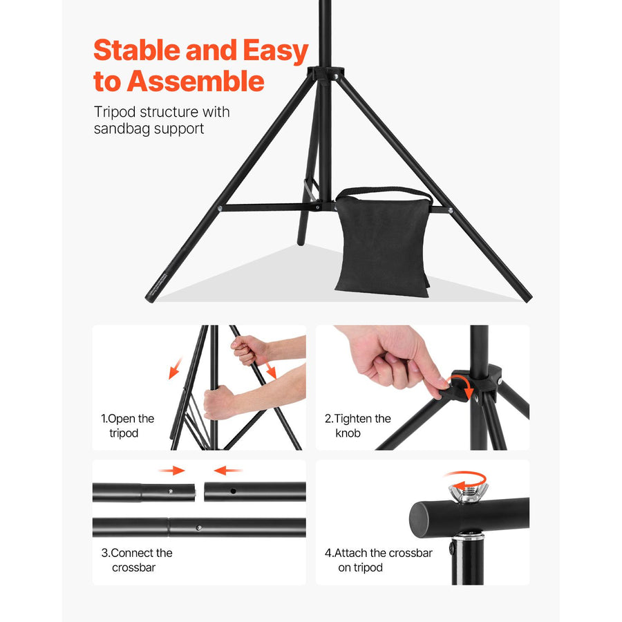 Backdrop Stand, 198 x 300 cm Adjustable Photo Backdrop Stand Kit, Portable Background Backdrop Stand with 5 Crossbars, Heavy Duty Projector Screen Stand, for Wedding, Photo Video Studio & Party