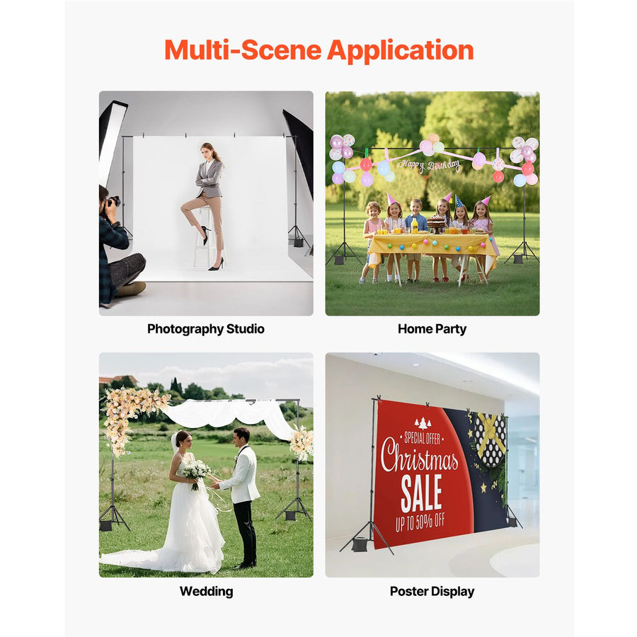 Backdrop Stand, 198 x 300 cm Adjustable Photo Backdrop Stand Kit, Portable Background Backdrop Stand with 5 Crossbars, Heavy Duty Projector Screen Stand, for Wedding, Photo Video Studio & Party