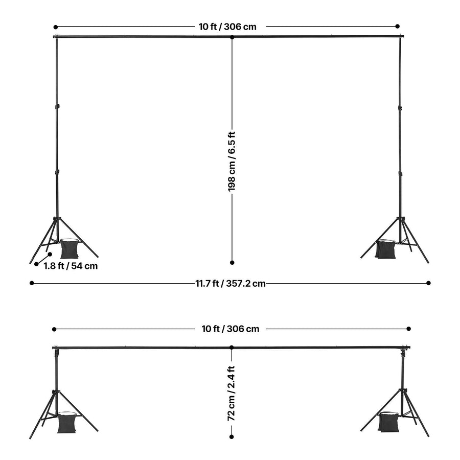 Backdrop Stand, 198 x 300 cm Adjustable Photo Backdrop Stand Kit, Portable Background Backdrop Stand with 5 Crossbars, Heavy Duty Projector Screen Stand, for Wedding, Photo Video Studio & Party