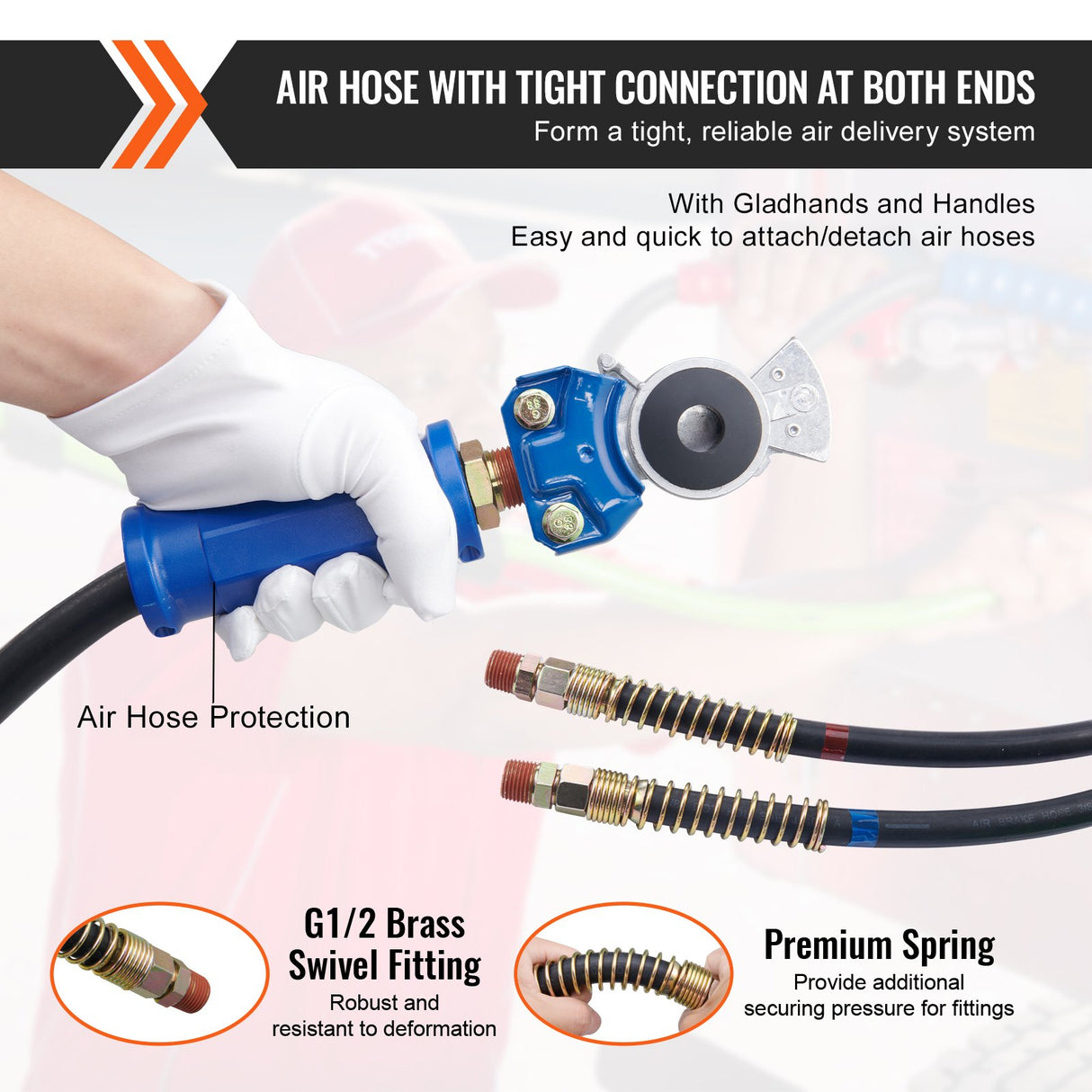 VEVOR 12FT Semi Truck Air Lines Kit with 2PCS Glad Hands, 3-in-1 Air Hoses & 7 Way ABS Electric Power Line, with 2PCS Gladhand Handles, 4PCS Seals and