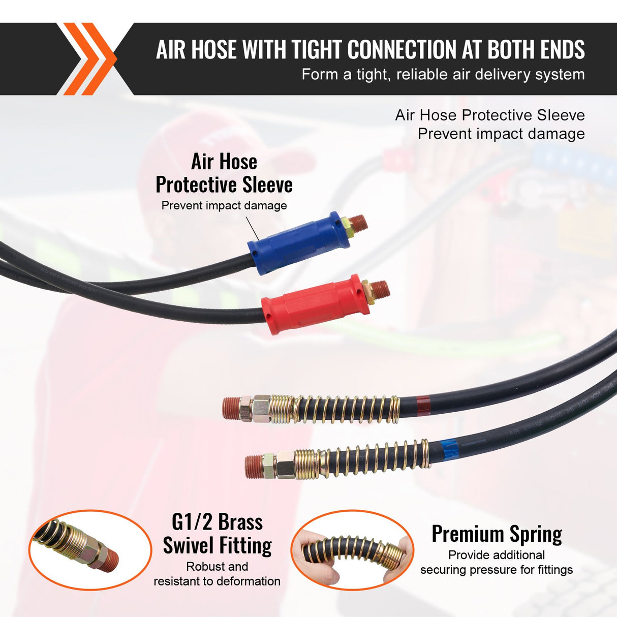 VEVOR 15FT Semi Truck Air Lines Kit, 3-in-1 Air Hoses & ABS Power Line for Semi Truck Trailer Tractor, 7-Way Plug Electrical Cord Cable and Rubber Air