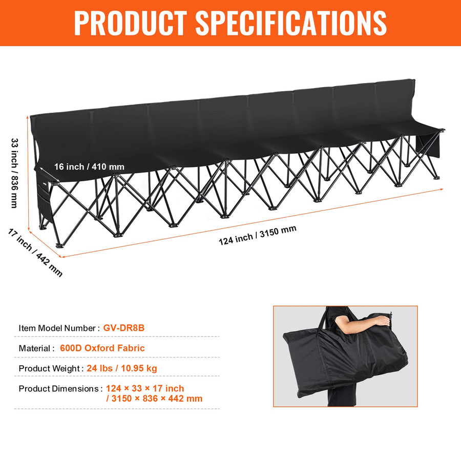 VEVOR 8 Seat Portable Folding Sport Bench Outdoor Camping Chair with Carry Bag, image 7