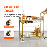 VEVOR 2 Tiers Gold Metal Bar Serving Cart with Wine Rack Glass Holder 120 LBS - Top-Down View
