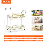 VEVOR 2 Tiers Gold Metal Bar Serving Cart with Wine Rack Glass Holder 120 LBS - Close-Up Angle