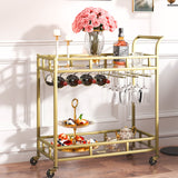 VEVOR 2 Tiers Gold Metal Bar Serving Cart with Wine Rack Glass Holder 120 LBS - Low Angle