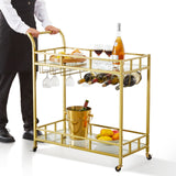 VEVOR 2 Tiers Gold Metal Bar Serving Cart with Wine Rack Glass Holder 120 LBS - Extra Image