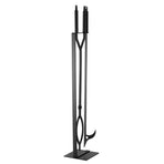 Fireplace Tool Set, 3 PCS Fire Tool Set and Holder with Stand, Tongs, Fire Place Poker, Wrought Iron Fireplace Accessories for Campfire Backyard Bonfire Indoor/Outdoor, Black