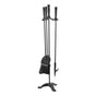 Fireplace Tool Set, 4 PCS Fire Tool Set and Holder with Three-Prong Stand, Ash Shovel, Brush, Fire Place Poker, Wrought Iron Fireplace Accessories for Campfire Indoor/Outdoor, Black