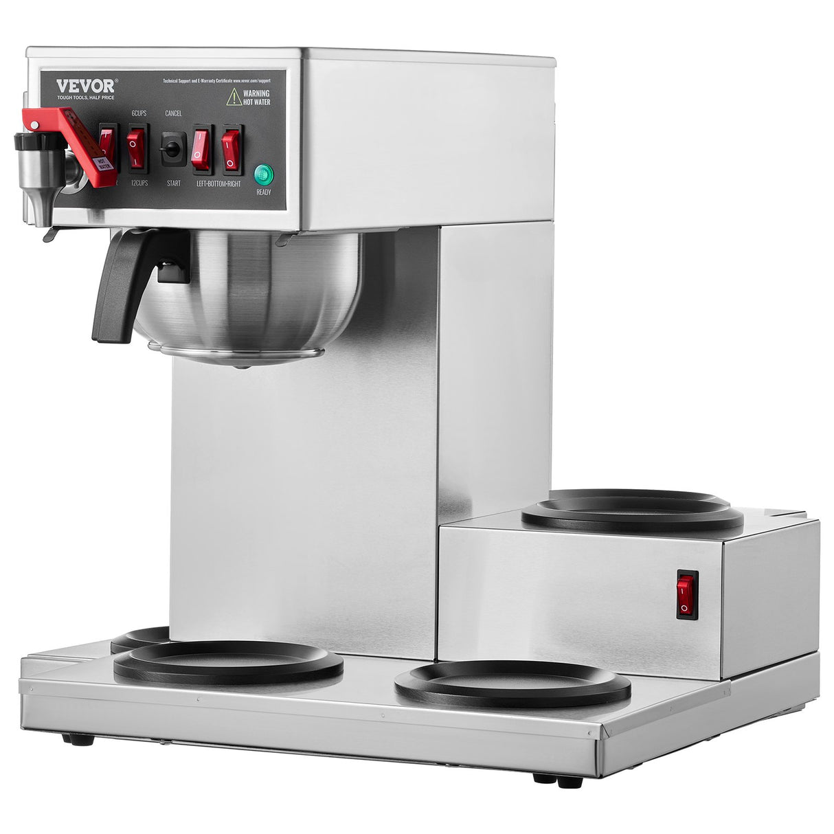 VEVOR 12 Cups Commercial Drip Coffee Maker with 3 Glass Carafes and 3 Warmers