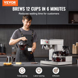 VEVOR 12 Cups Commercial Drip Coffee Maker with 3 Glass Carafes and 3 Warmers - Front View