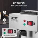 VEVOR 12 Cups Commercial Drip Coffee Maker with 3 Glass Carafes and 3 Warmers - Side View