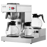 VEVOR 12 Cups Commercial Drip Coffee Maker with 3 Glass Carafes and 3 Warmers - Low Angle