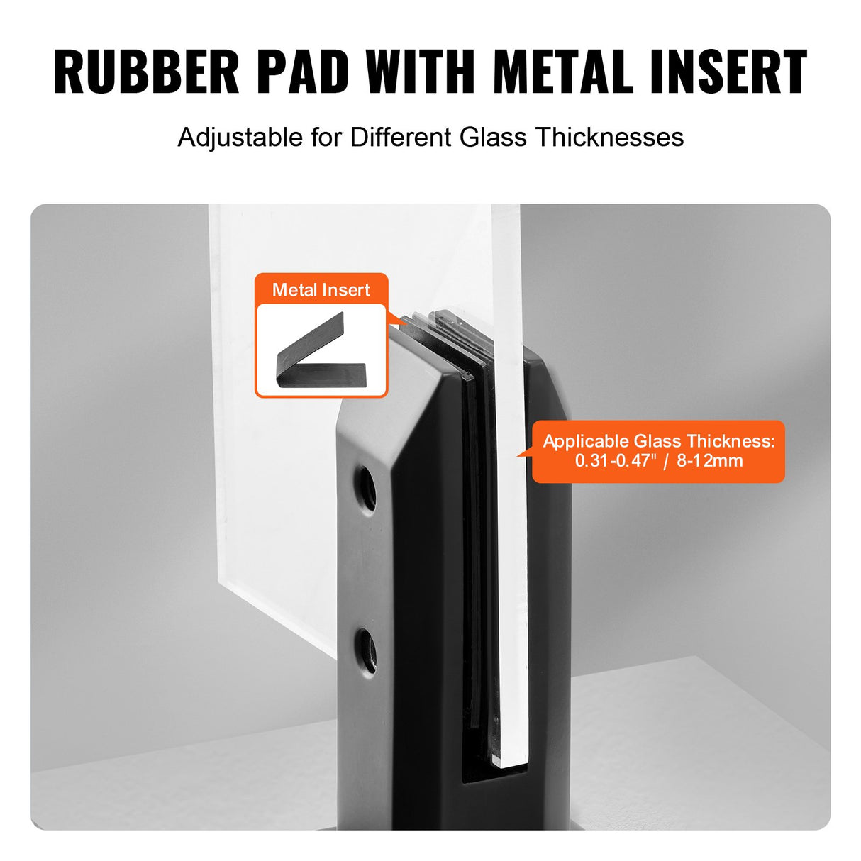 VEVOR Glass Clamp, 10 PCS Square Glass Railing Bracket for 0.31 "-0.47 " Tempered Glass, 304 Stainless Steel Glass Mounting Clamp, 0.12” Thick Glass Shelf Bracket for Balcony, Garden, Deck, Stair