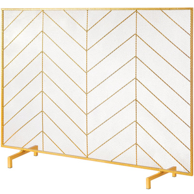 980x758MM Fireplace Screen 1-Panel Iron Mesh Spark Guard Modern Gold