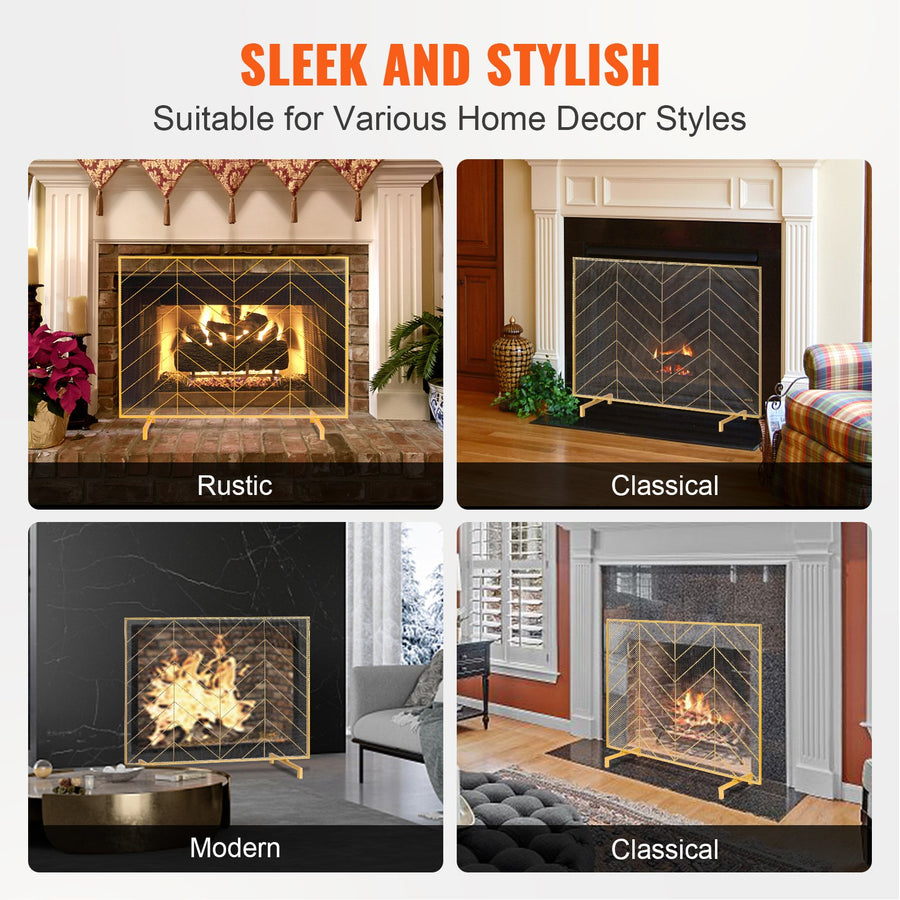 980x758MM Fireplace Screen 1-Panel Iron Mesh Spark Guard Modern Gold, image 3