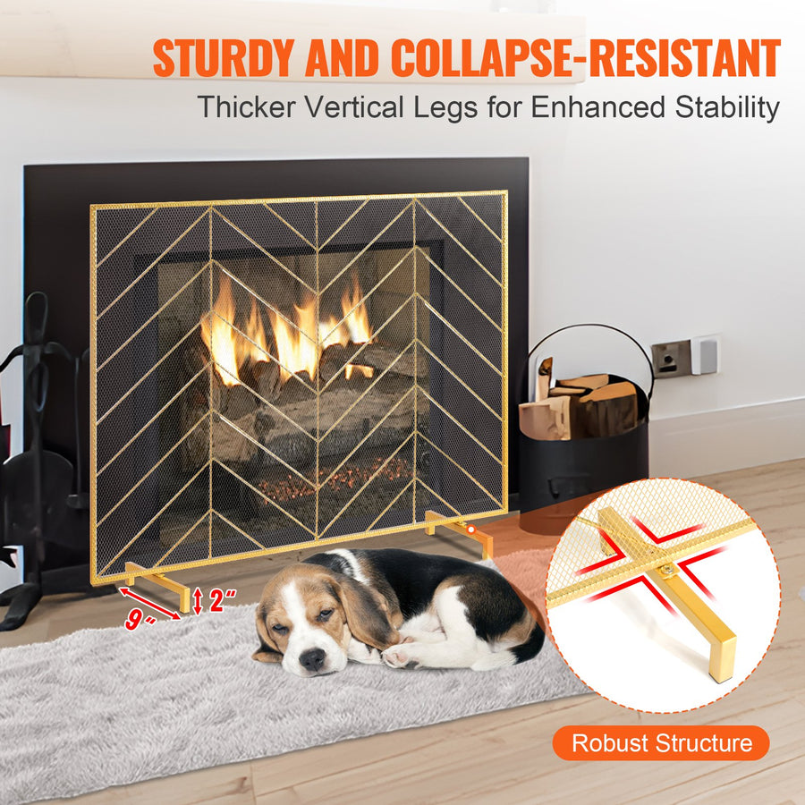 980x758MM Fireplace Screen 1-Panel Iron Mesh Spark Guard Modern Gold, image 5