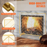VEVOR 980x758MM Fireplace Screen 1-Panel Iron Mesh Spark Guard Modern Gold - Rear View