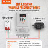 VEVOR VFD 2.2KW 10A 3HP Variable Frequency Drive for 3-Phase Motor Speed Control - Front View