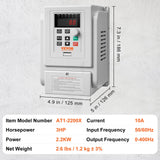 VEVOR VFD 2.2KW 10A 3HP Variable Frequency Drive for 3-Phase Motor Speed Control - Close-Up Angle