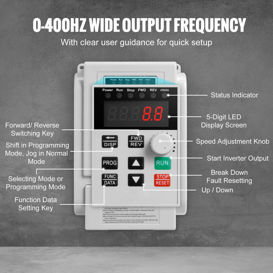 VFD 5HP, 4KW, 18A, 1 Phase 220V-240V Input to 3 Phase 220V-240V Output Variable Frequency Drive, 0-400Hz VFD for AC Motor Speed Control