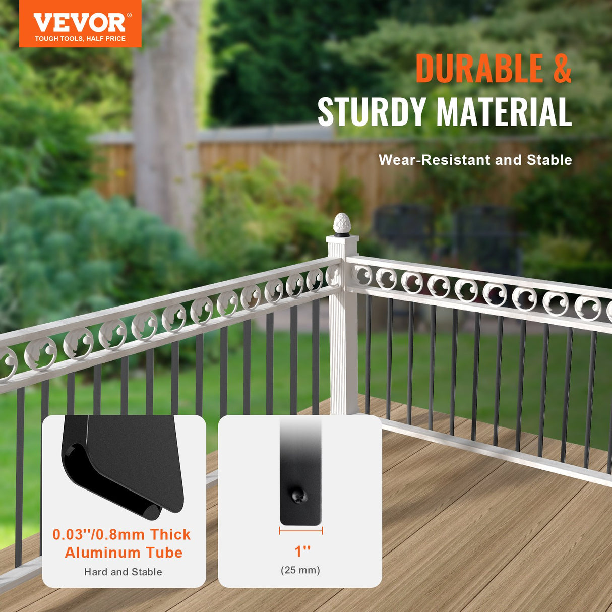 VEVOR Staircase Metal Balusters, 29.5'' x 1'' Flat Aluminum Alloy Decorative Banister Spindles, 51 Pack Deck Baluster with Screws, Classic Hollow Deck