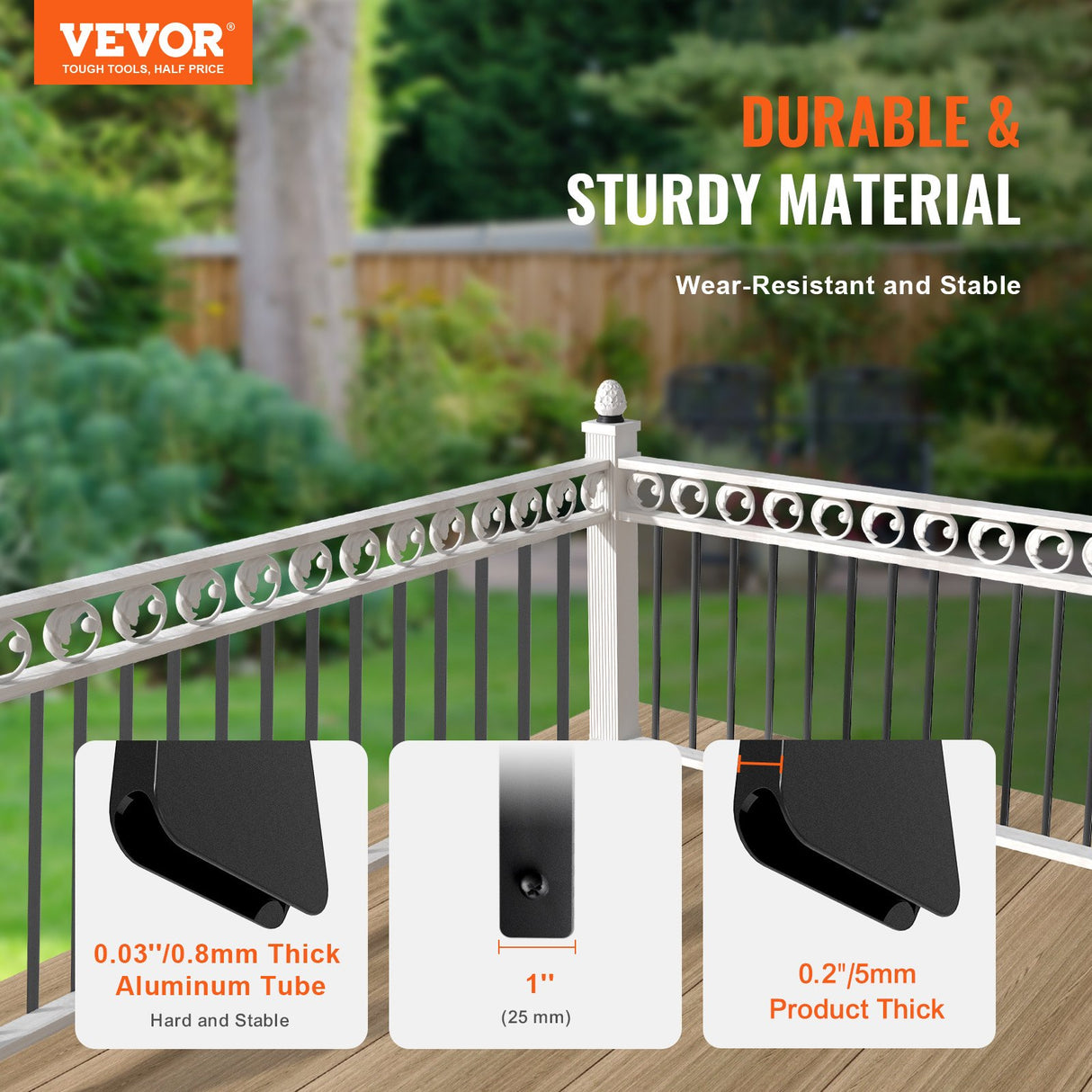 VEVOR Staircase Metal Balusters, 32.28"x1"x0.2" Flat Aluminum Alloy Decorative Banister Spindles, 51 Pack Deck Baluster with Screws, Classic Hollow