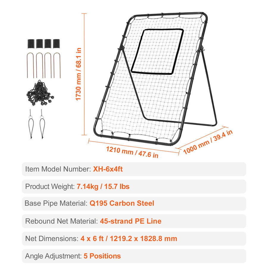 Baseball And Softball Rebounder Net, 4 x 6 Feet PitchBack Baseball Nest for Pitching and Fielding Training, Pitch Return Trainer Rebound Net with Pitching Target, 4 Adjustable Angles