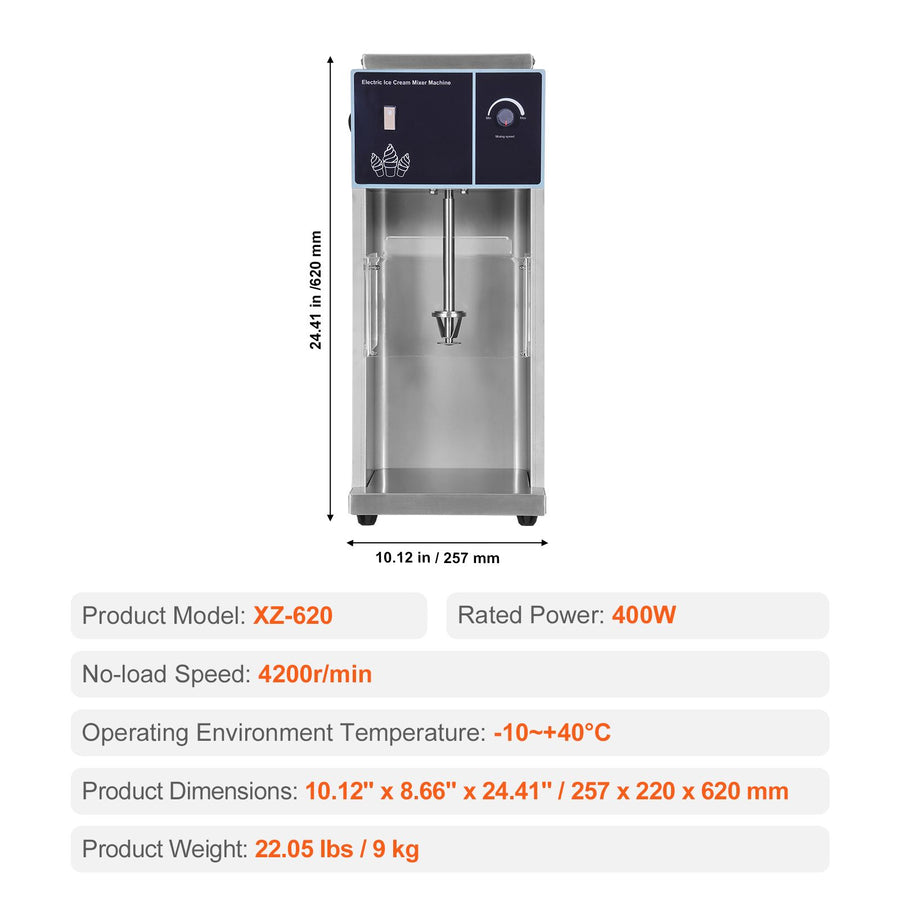 Ice Cream Blender, 400W High-Speed Ice Cream Maker Mixer Stir Machine 4200RPM, Stepless Speed Adjustment, 304 Stainless Steel Ice Cream Shaker, 3 Hand Cups, Make Various Flavors of Ice Cream