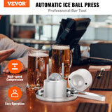 VEVOR Ice Ball Press Kit, Aircraft Al Alloy Ice Press with Ice Block Mold, Large Mat, Tong, Drip Tray, One Glass, Round Ice Ball Maker 2.4