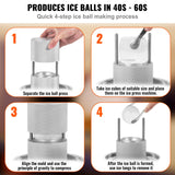 VEVOR Ice Ball Press Kit, Aircraft Al Alloy Ice Press with Ice Block Mold, Large Mat, Tong, Drip Tray, One Glass, Round Ice Ball Maker 2.4