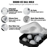 VEVOR Ice Cube Trays (Set of 2), 2-in-1 Combo with Silicone Sphere Ice Ball Maker & Large Square Ice Cube Maker with Lid, Reusable Easy Release BPA