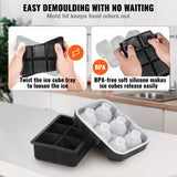 VEVOR Ice Cube Trays (Set of 2), 2-in-1 Combo with Silicone Sphere Ice Ball Maker & Large Square Ice Cube Maker with Lid, Reusable Easy Release BPA Free Ice Tray Set for Whiskey Cocktails Bourbon - 45-Degree Angle